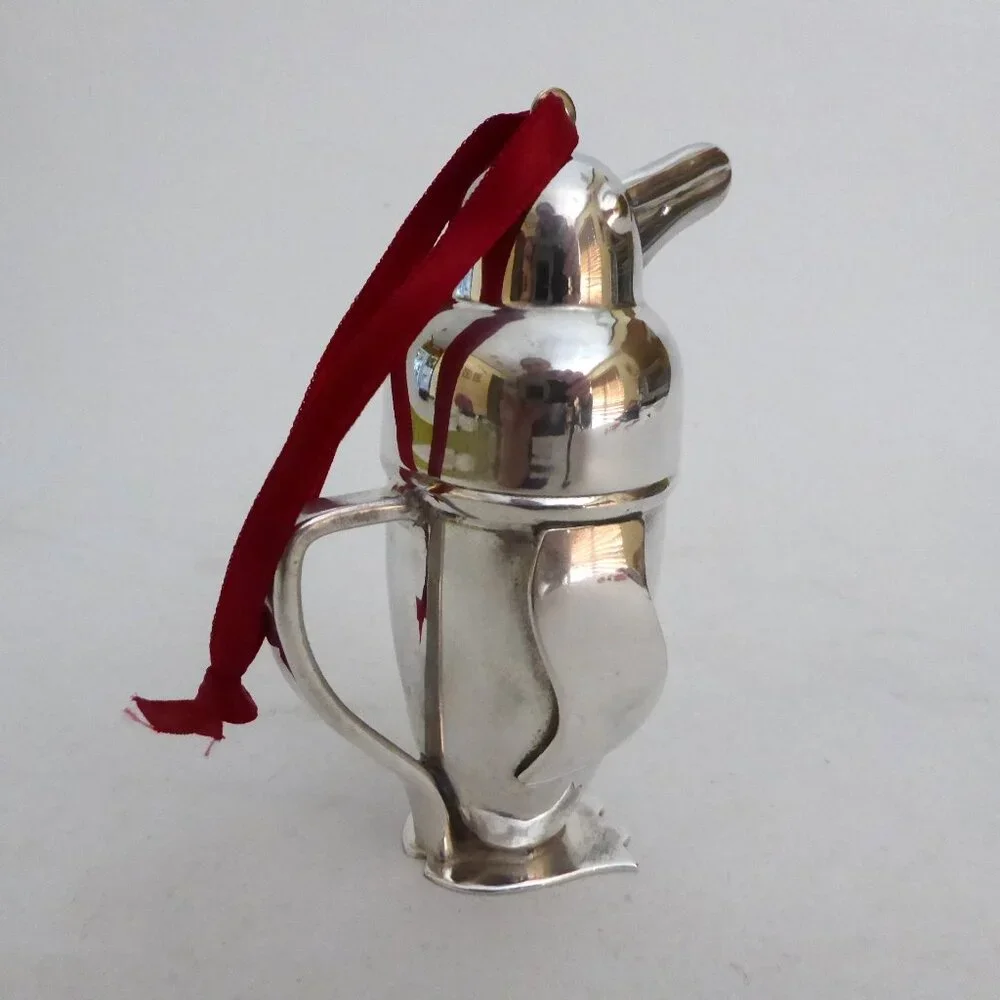 NEW 4.5” RESTORATION HARDWARE PENGUIN SILVER COCKTAIL SHAKER CHRISTMAS ORNAMENT